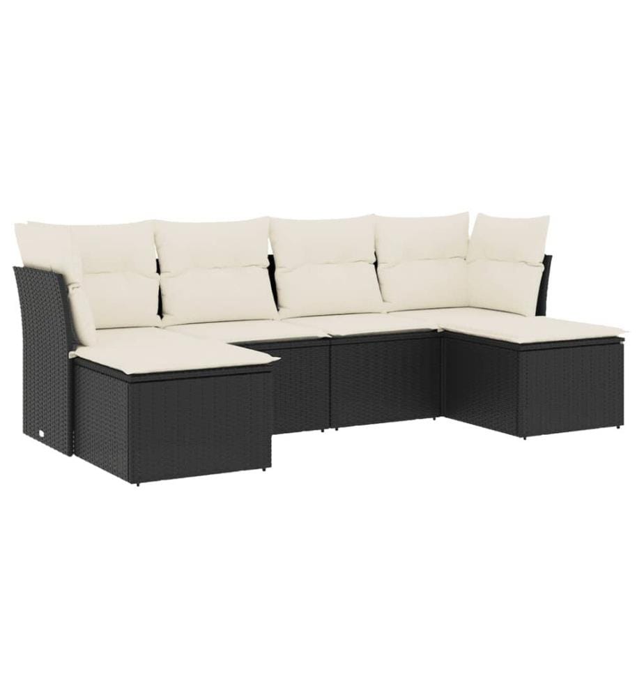 6-tlg. Garten-Sofagarnitur mit Kissen Schwarz Poly Rattan