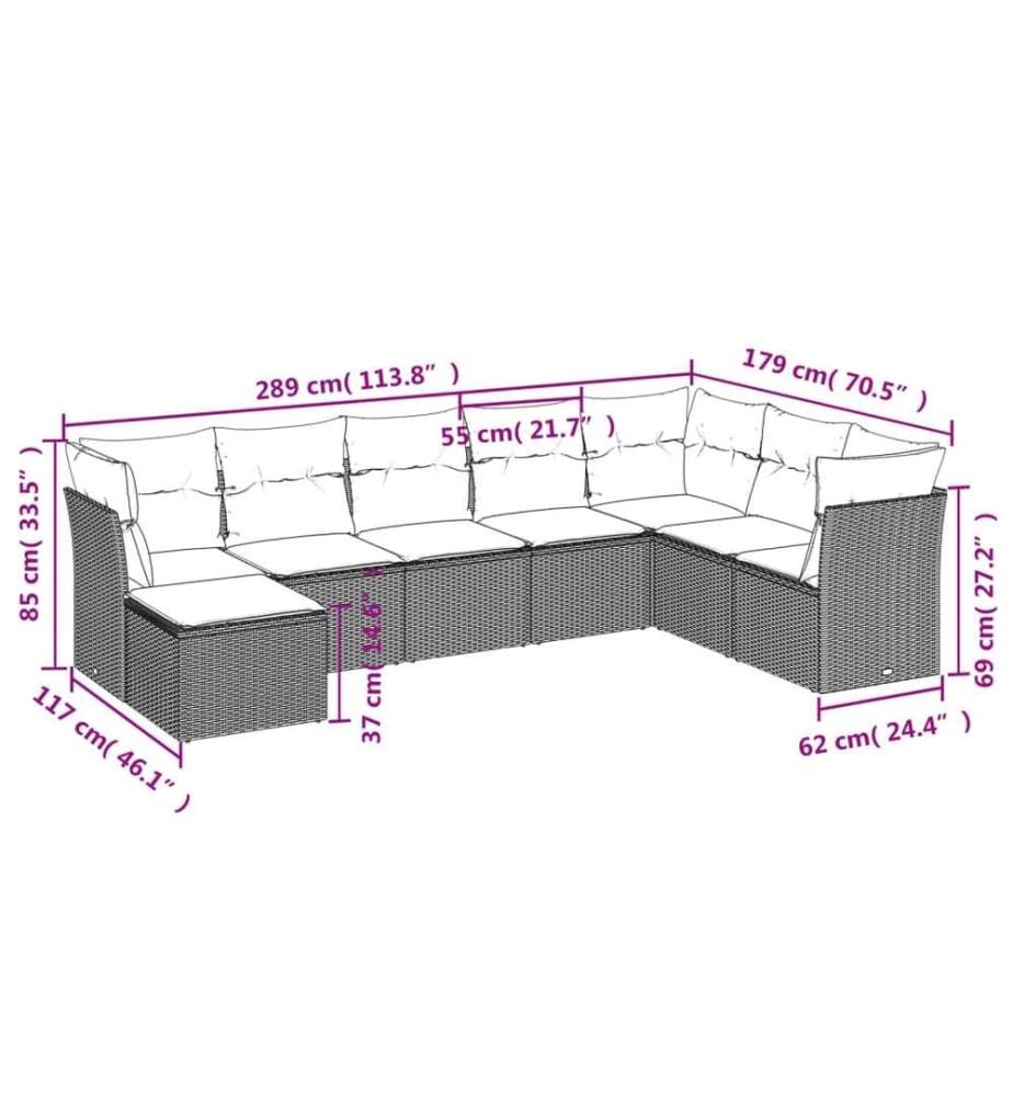 8-tlg. Garten-Sofagarnitur mit Kissen Schwarz Poly Rattan