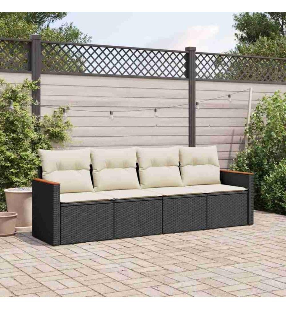 4-tlg. Garten-Sofagarnitur mit Kissen Schwarz Poly Rattan