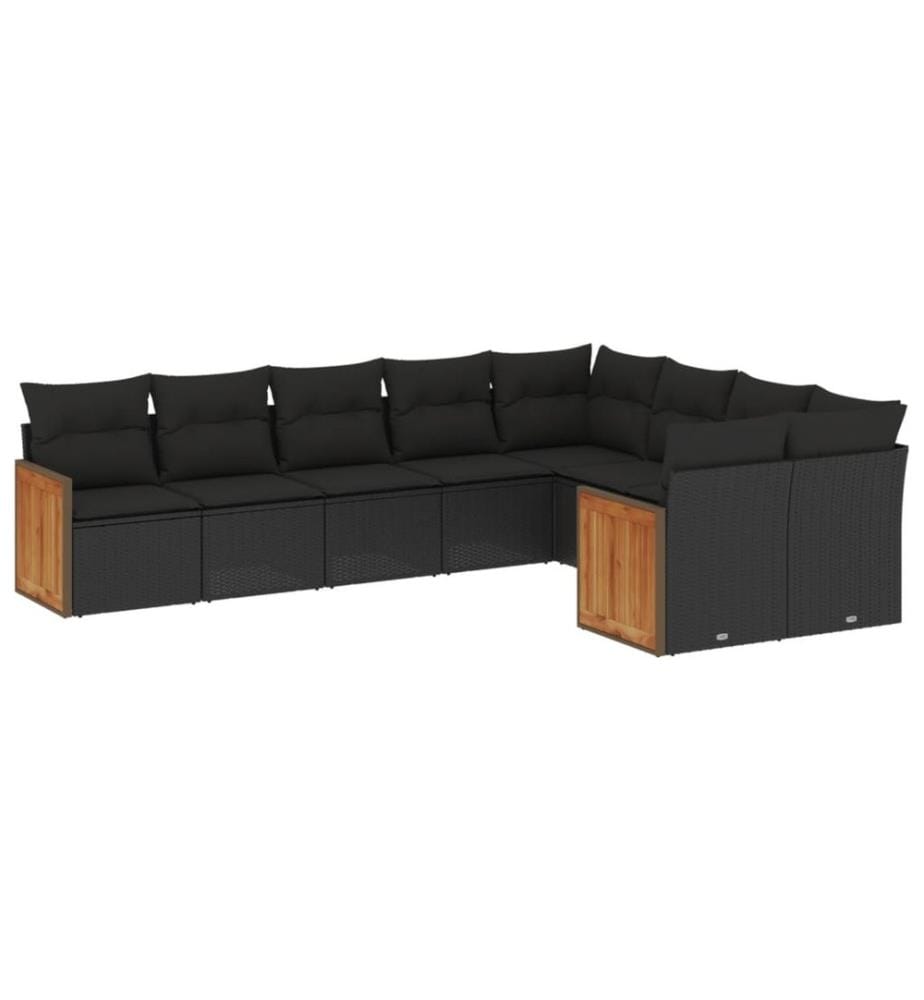 9-tlg. Garten-Sofagarnitur mit Kissen Schwarz Poly Rattan