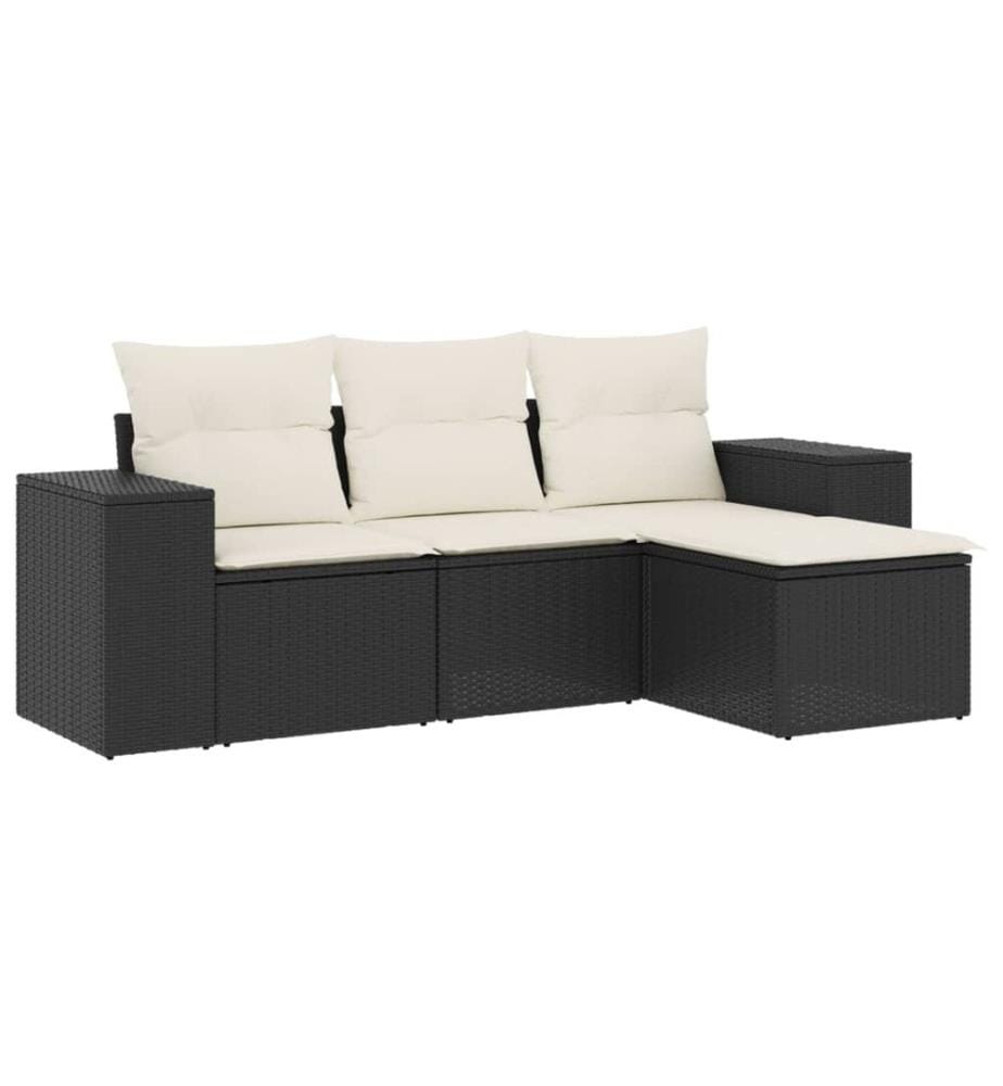 4-tlg. Garten-Sofagarnitur mit Kissen Schwarz Poly Rattan