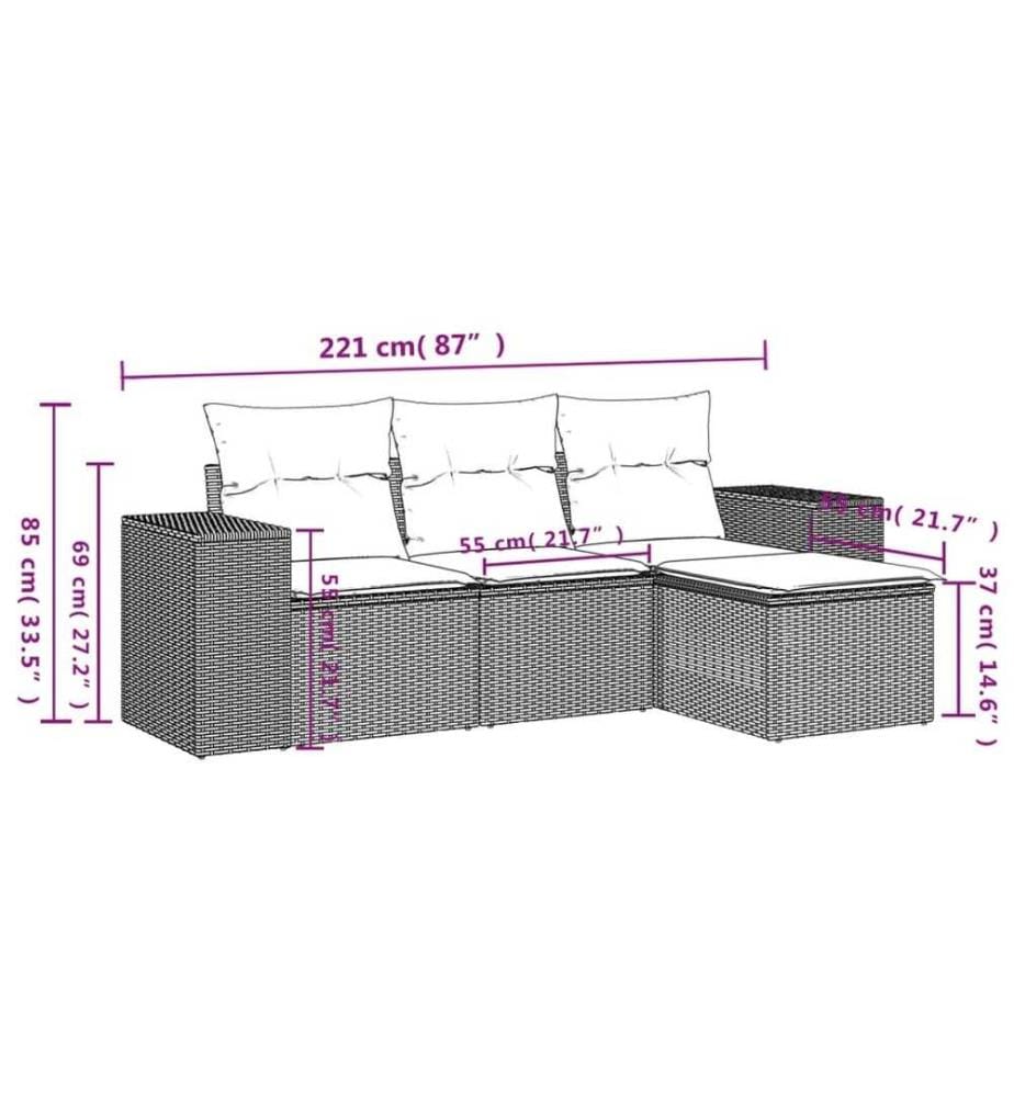 4-tlg. Garten-Sofagarnitur mit Kissen Schwarz Poly Rattan