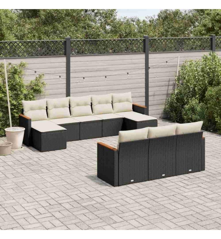 10-tlg. Garten-Sofagarnitur mit Kissen Schwarz Poly Rattan