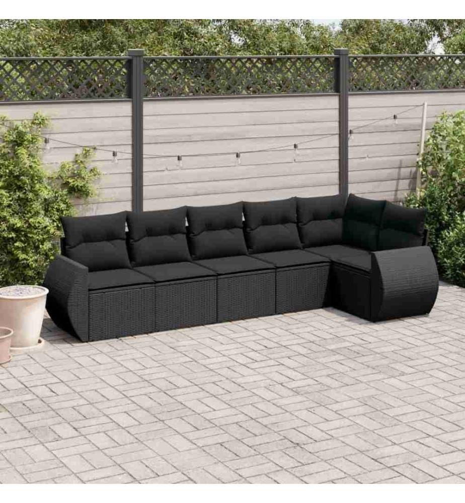 6-tlg. Garten-Sofagarnitur mit Kissen Schwarz Poly Rattan