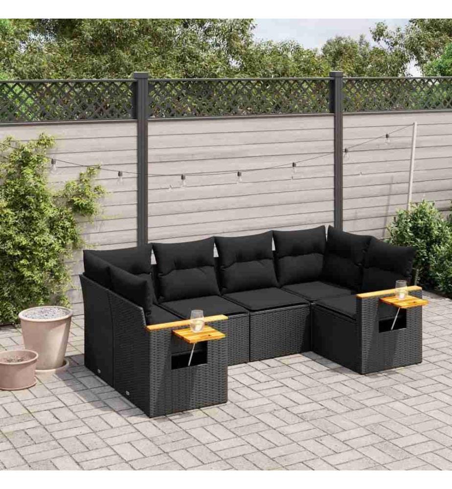 6-tlg. Garten-Sofagarnitur mit Kissen Schwarz Poly Rattan
