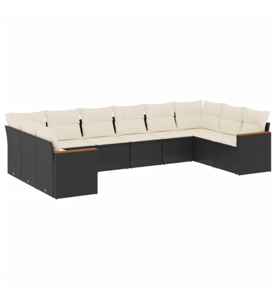 10-tlg. Garten-Sofagarnitur mit Kissen Schwarz Poly Rattan