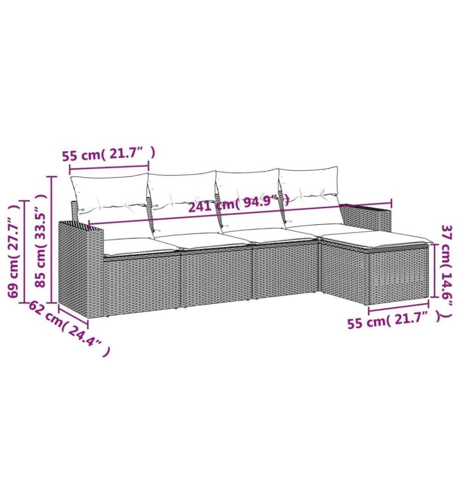 5-tlg. Garten-Sofagarnitur mit Kissen Braun Poly Rattan