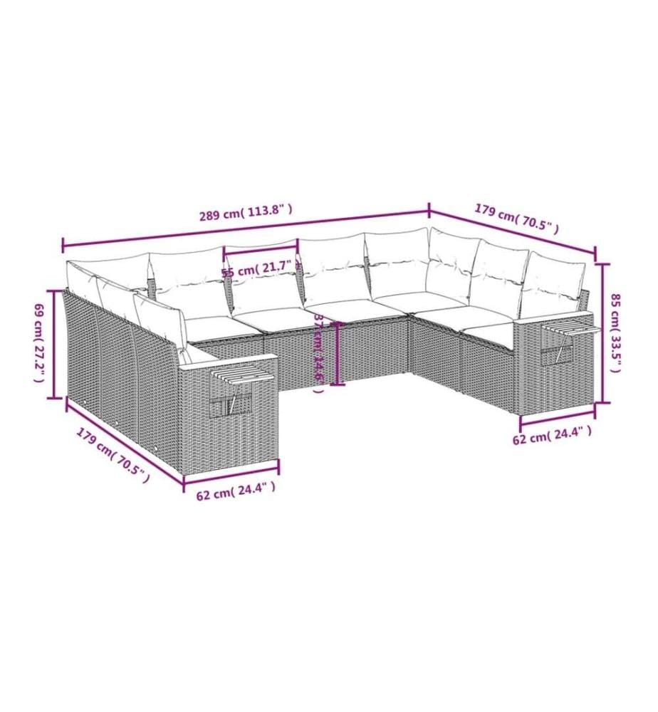 9-tlg. Garten-Sofagarnitur mit Kissen Schwarz Poly Rattan