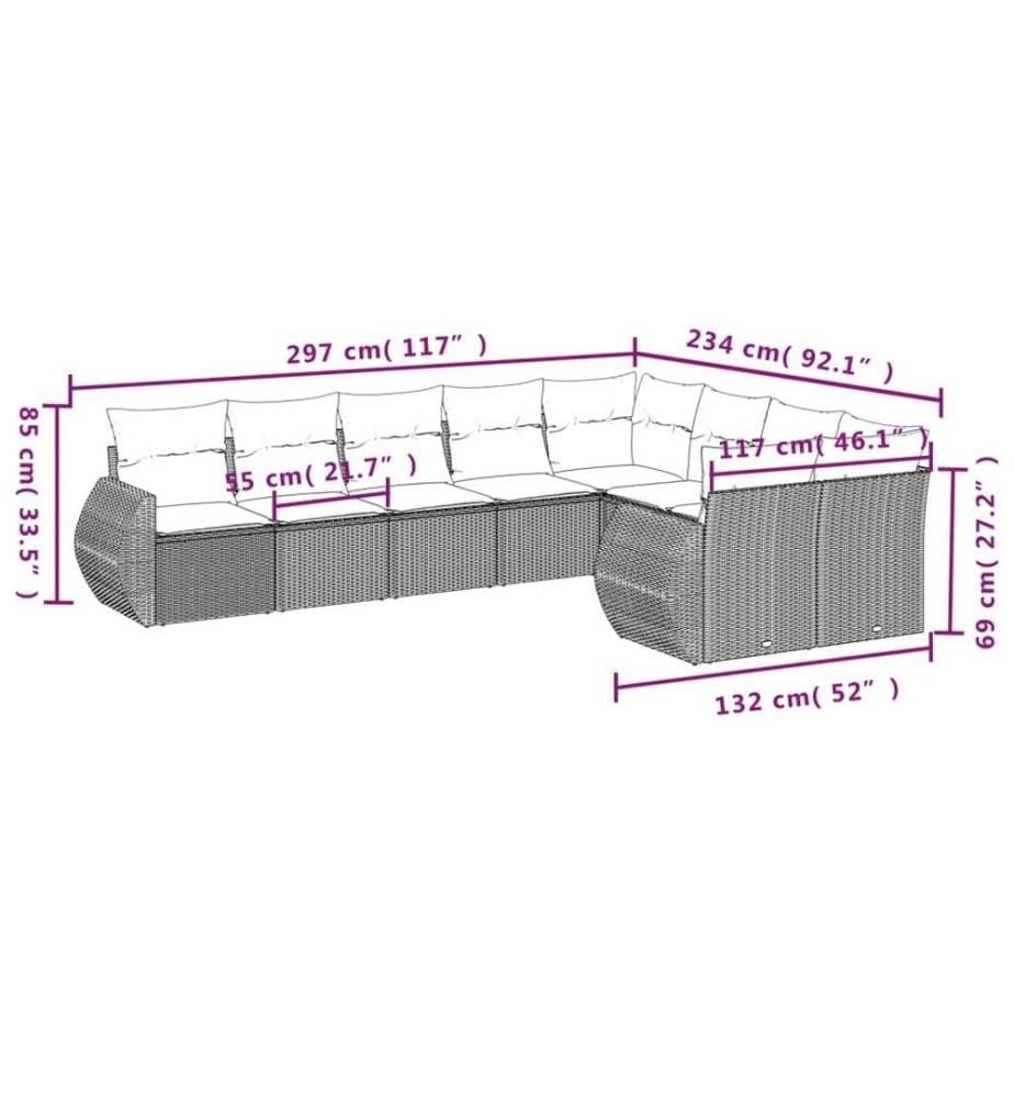 9-tlg. Garten-Sofagarnitur mit Kissen Schwarz Poly Rattan