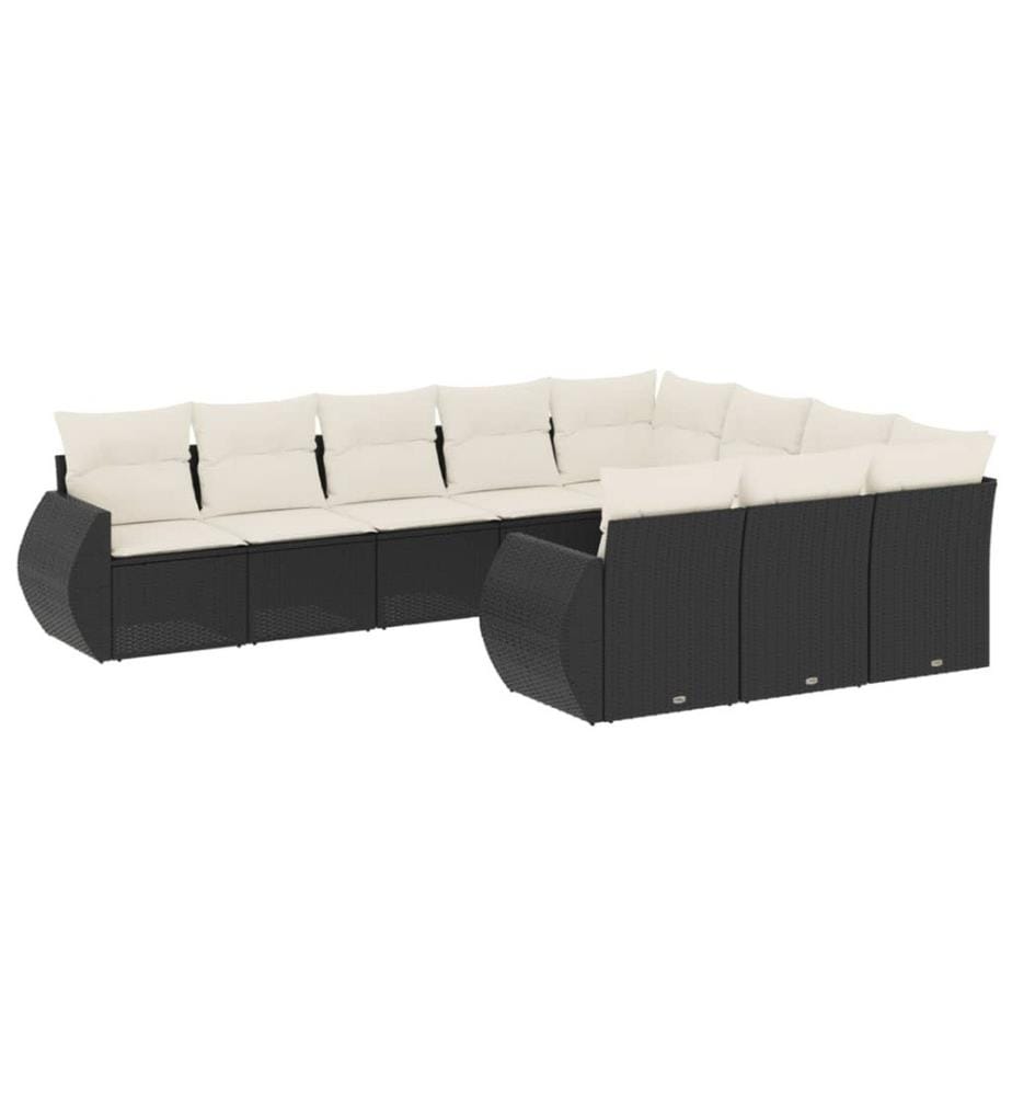 10-tlg. Garten-Sofagarnitur mit Kissen Schwarz Poly Rattan