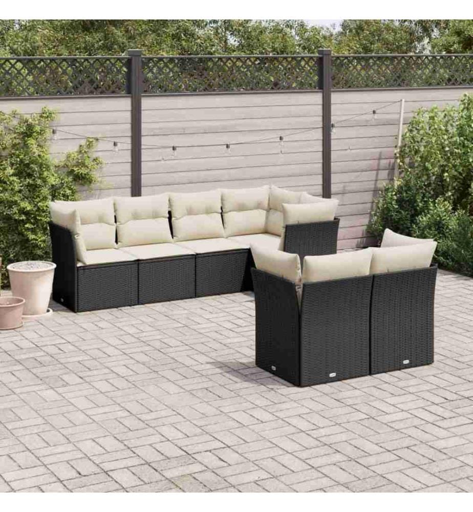 7-tlg. Garten-Sofagarnitur mit Kissen Schwarz Poly Rattan