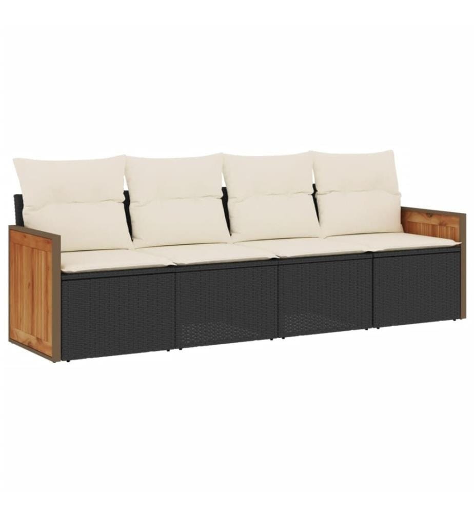 4-tlg. Garten-Sofagarnitur mit Kissen Schwarz Poly Rattan