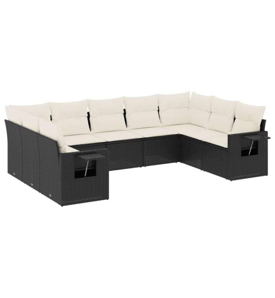 9-tlg. Garten-Sofagarnitur mit Kissen Schwarz Poly Rattan
