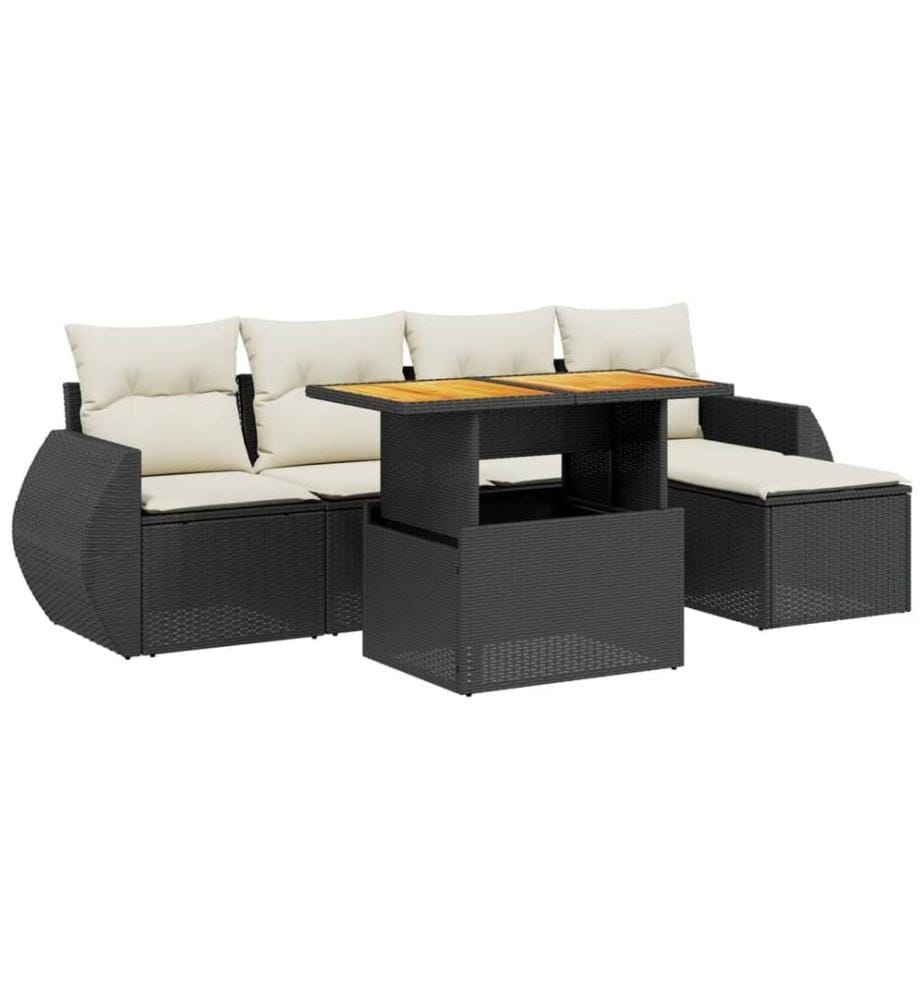 6-tlg. Garten-Sofagarnitur mit Kissen Schwarz Poly Rattan