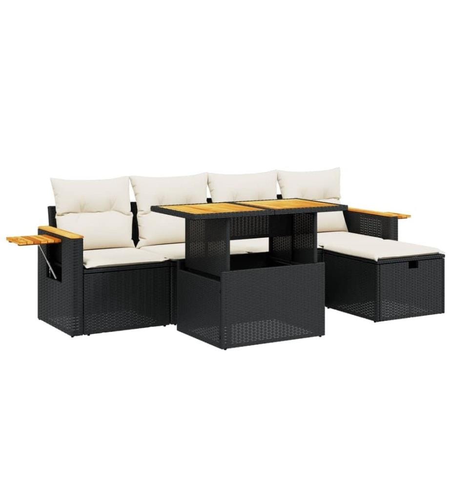 6-tlg. Garten-Sofagarnitur mit Kissen Schwarz Poly Rattan
