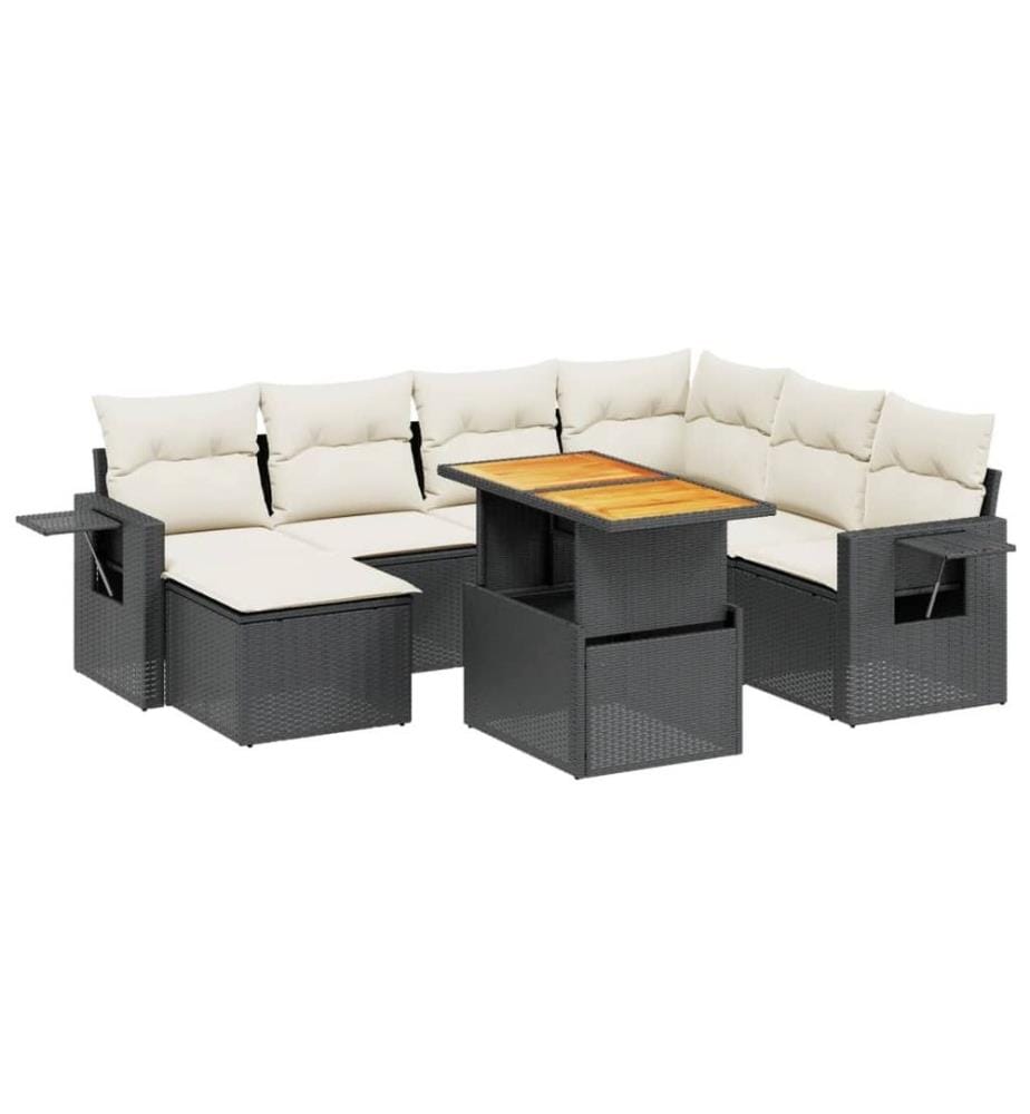8-tlg. Garten-Sofagarnitur mit Kissen Schwarz Poly Rattan