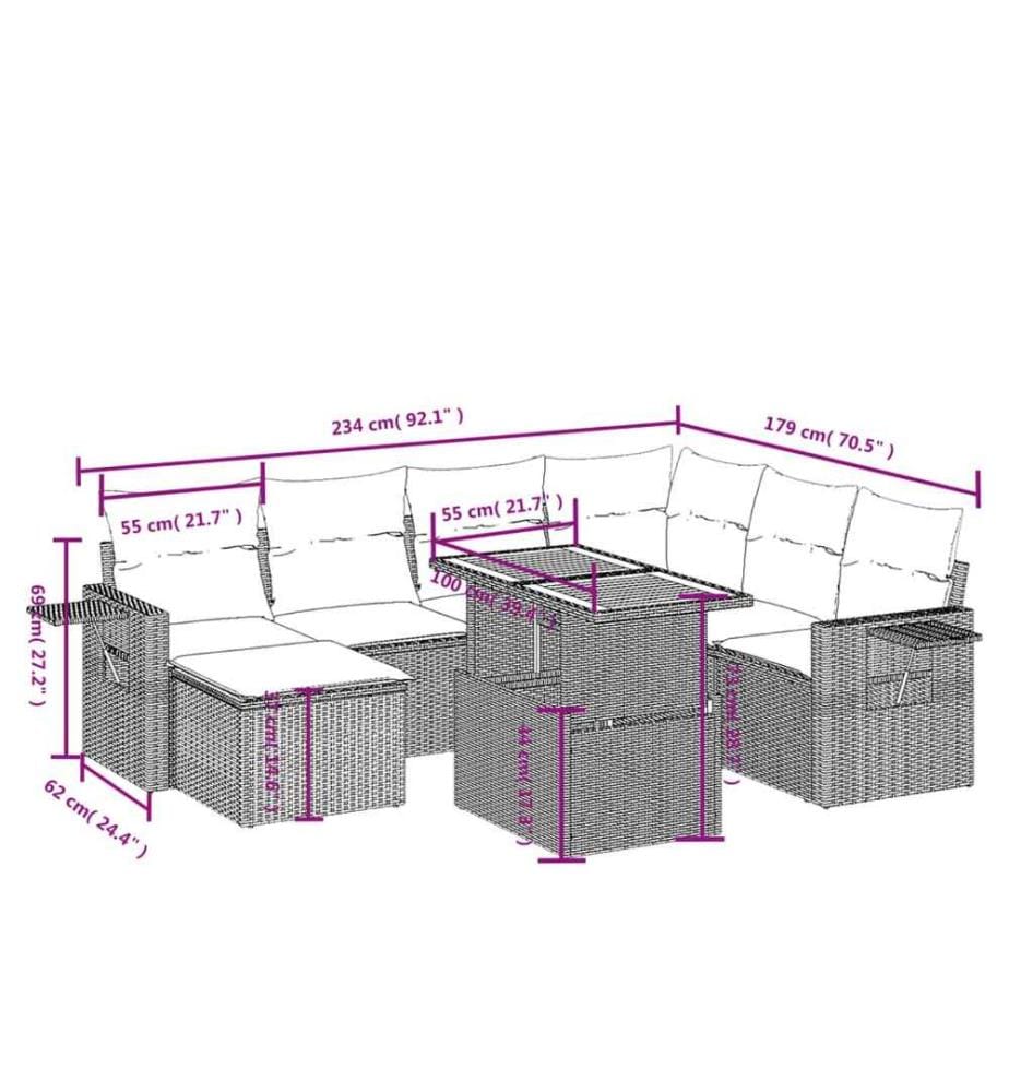 8-tlg. Garten-Sofagarnitur mit Kissen Schwarz Poly Rattan