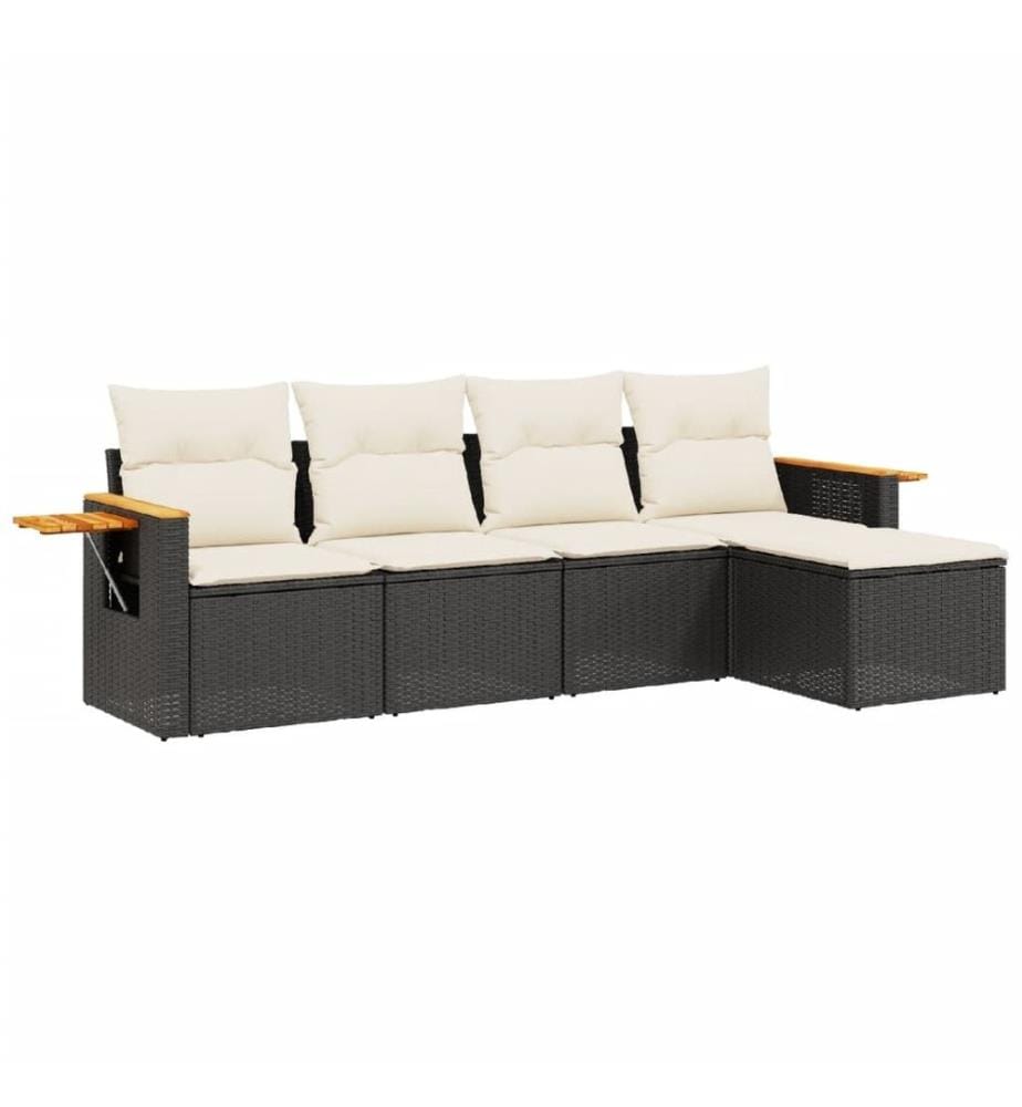 5-tlg. Garten-Sofagarnitur mit Kissen Schwarz Poly Rattan
