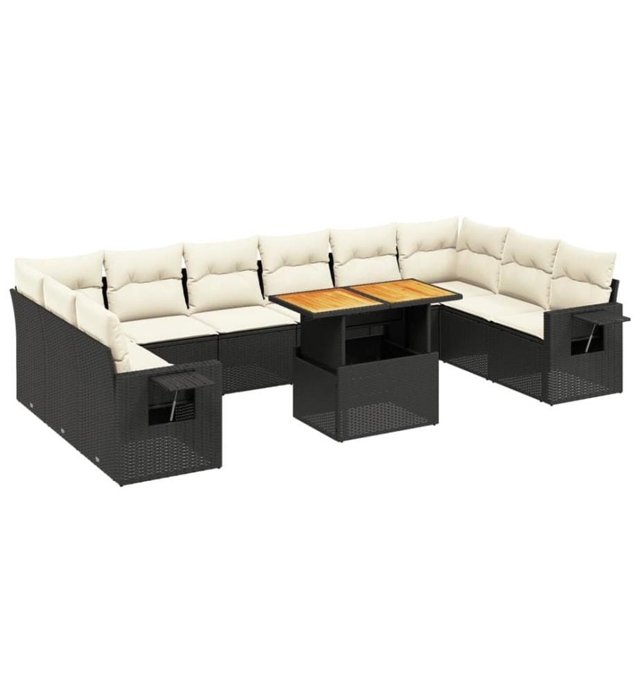 11-tlg. Garten-Sofagarnitur mit Kissen Schwarz Poly Rattan