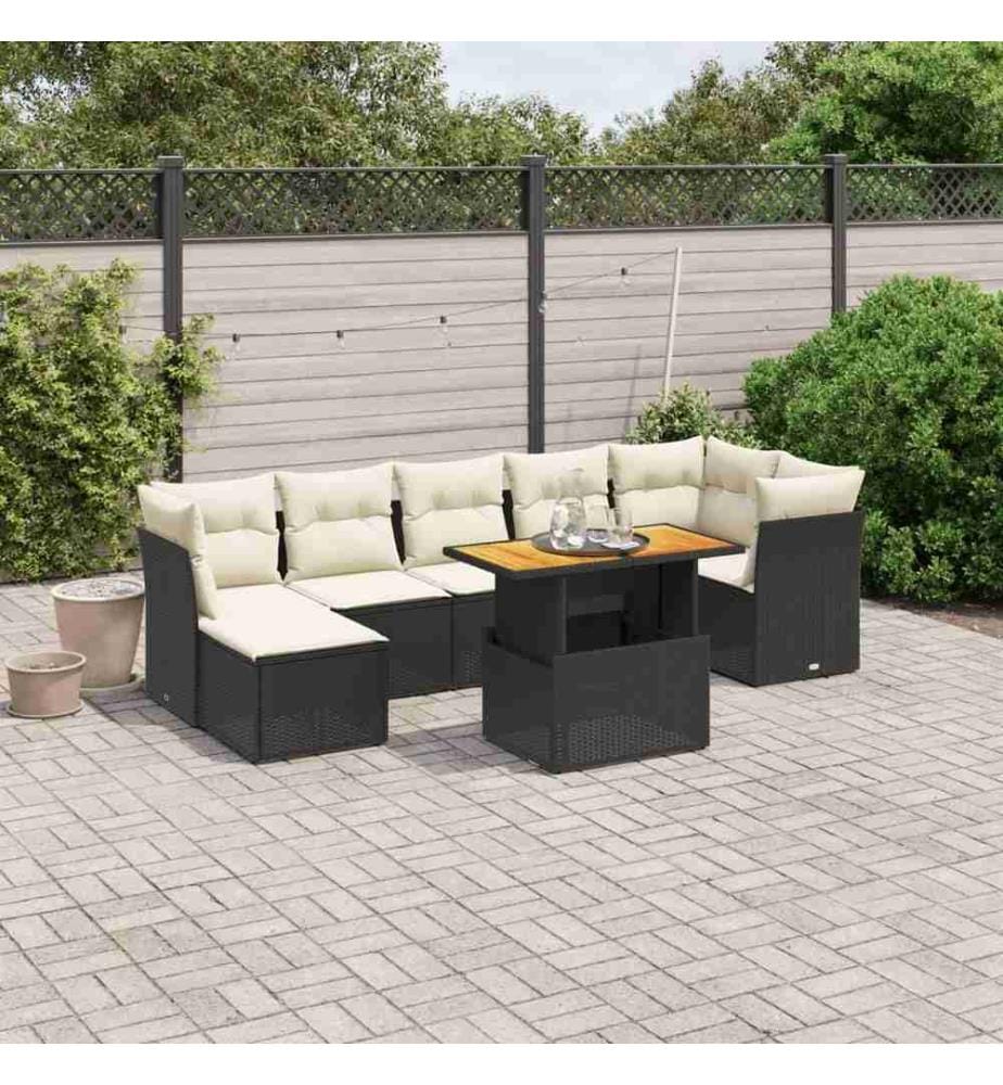 8-tlg. Garten-Sofagarnitur mit Kissen Schwarz Poly Rattan