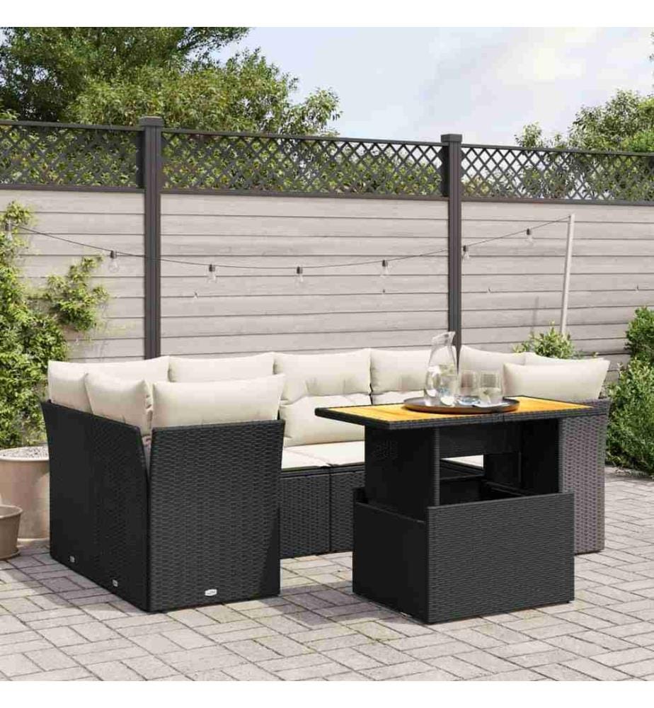 7-tlg. Garten-Sofagarnitur mit Kissen Schwarz Poly Rattan