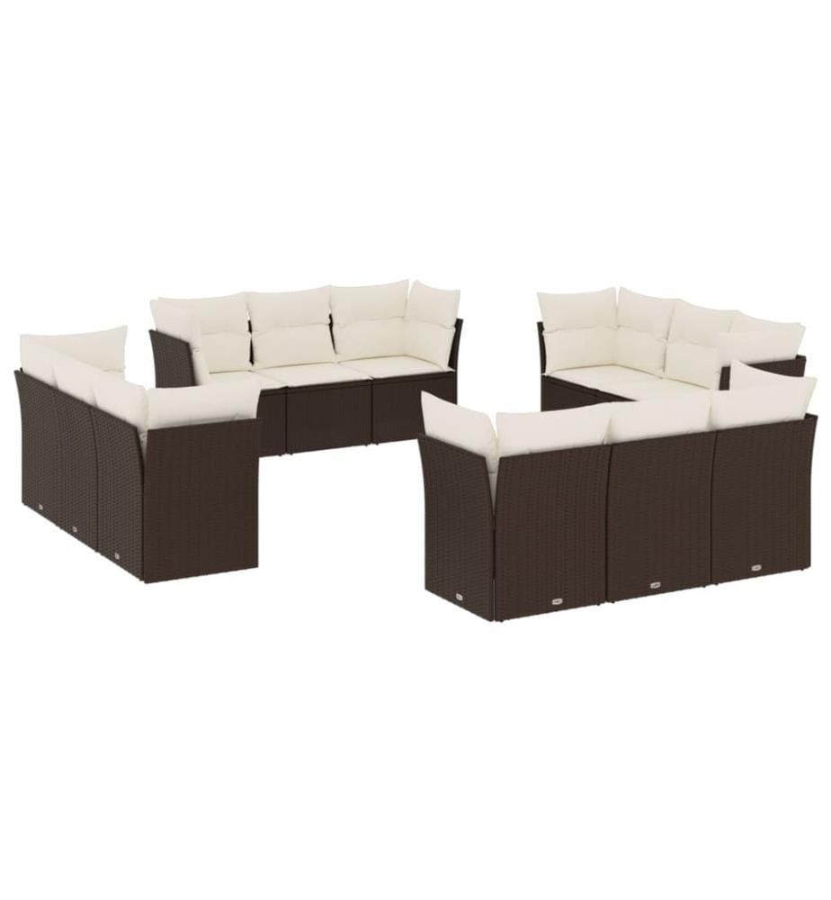 12-tlg. Garten-Sofagarnitur mit Kissen Braun Poly Rattan