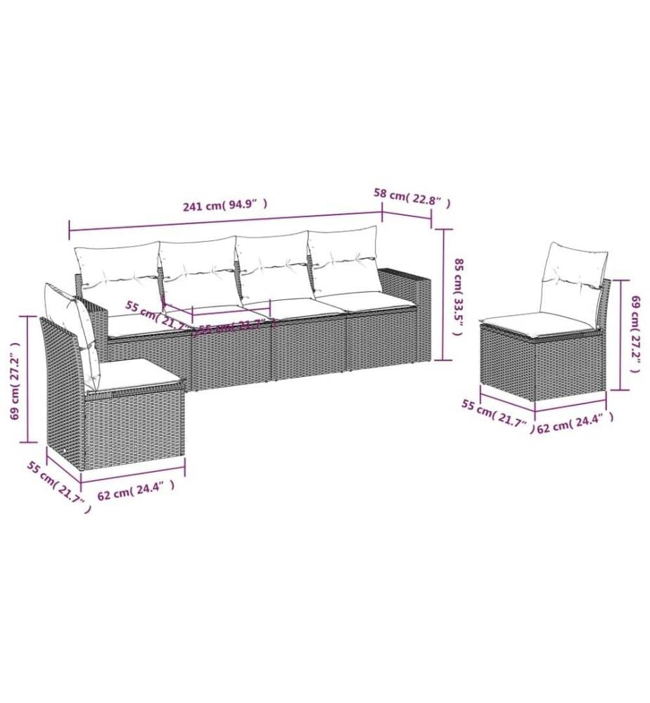 6-tlg. Garten-Sofagarnitur mit Kissen Braun Poly Rattan