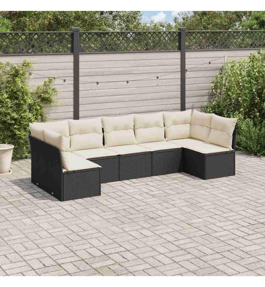 7-tlg. Garten-Sofagarnitur mit Kissen Schwarz Poly Rattan