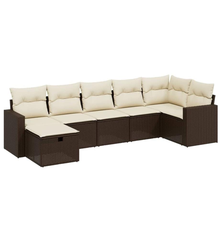 7-tlg. Garten-Sofagarnitur mit Kissen Braun Poly Rattan