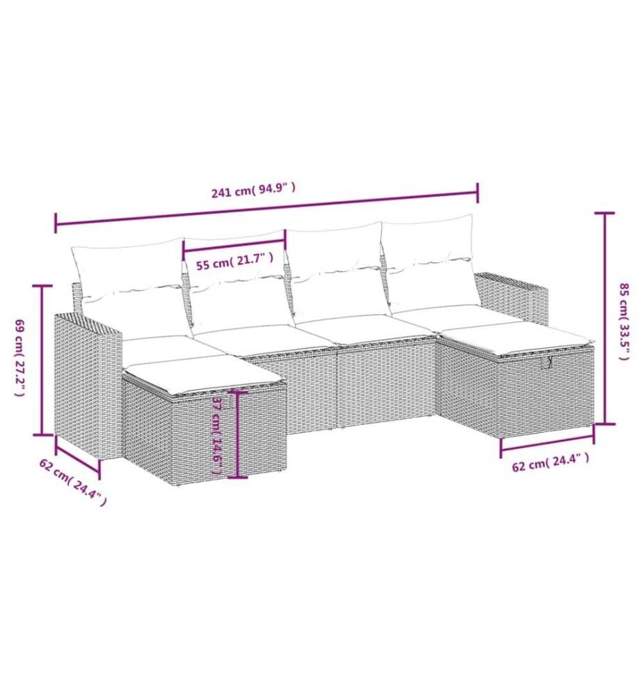 6-tlg. Garten-Sofagarnitur mit Kissen Braun Poly Rattan