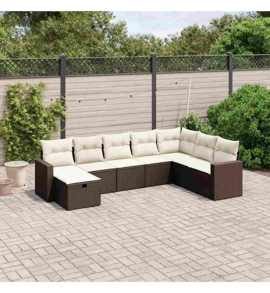 8-tlg. Garten-Sofagarnitur mit Kissen Braun Poly Rattan