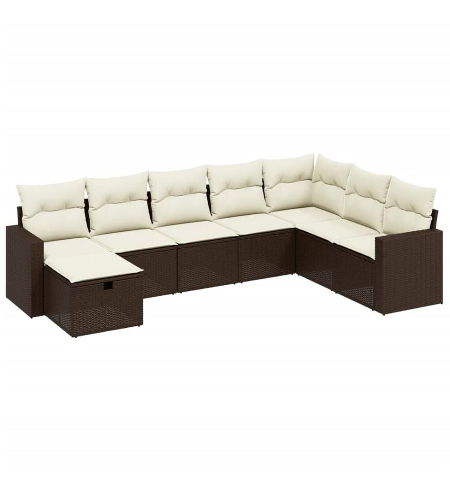 8-tlg. Garten-Sofagarnitur mit Kissen Braun Poly Rattan