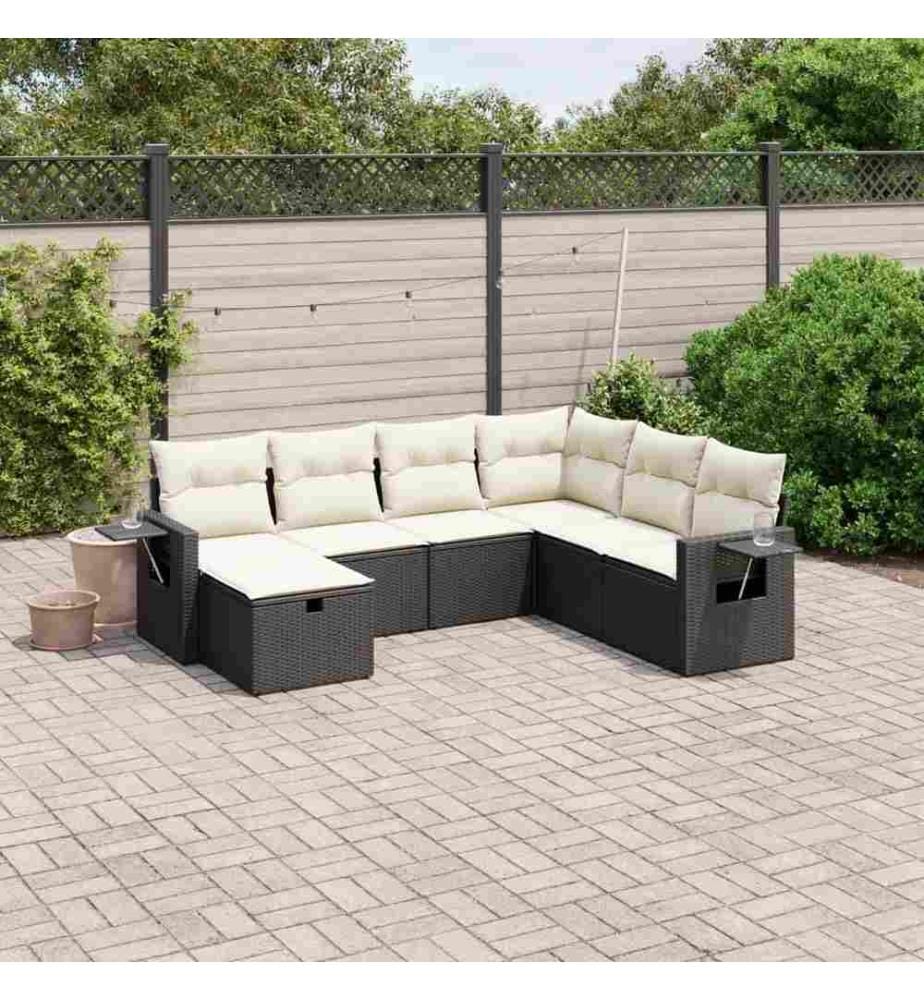 7-tlg. Garten-Sofagarnitur mit Kissen Schwarz Poly Rattan