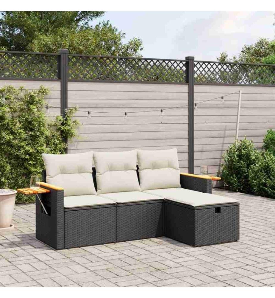 4-tlg. Garten-Sofagarnitur mit Kissen Schwarz Poly Rattan