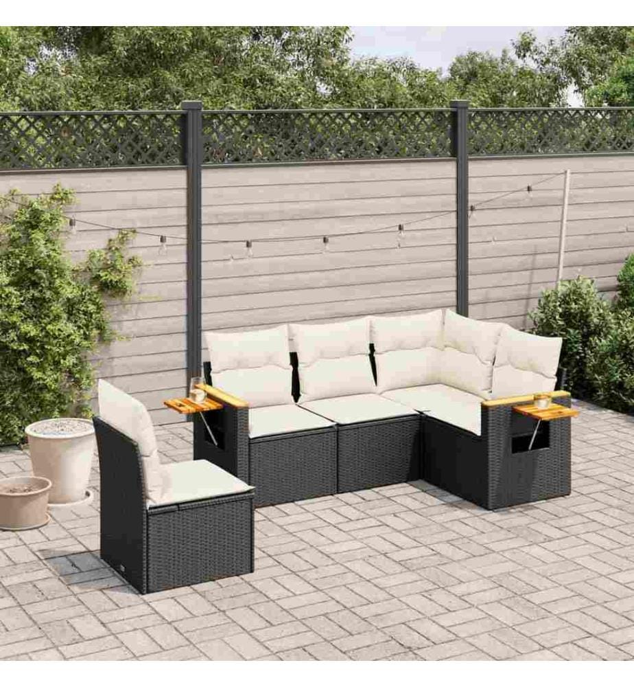 5-tlg. Garten-Sofagarnitur mit Kissen Schwarz Poly Rattan