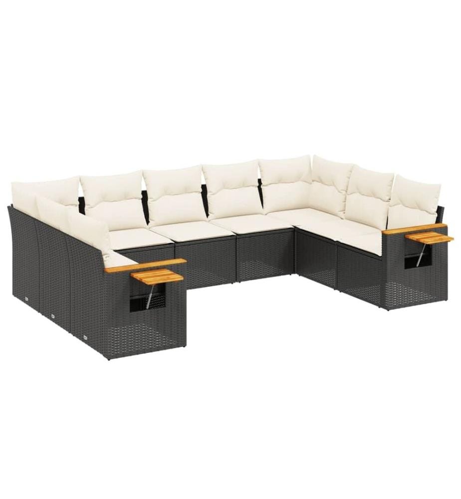 9-tlg. Garten-Sofagarnitur mit Kissen Schwarz Poly Rattan