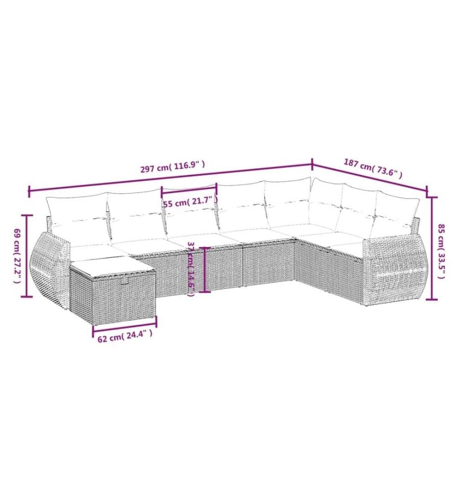 8-tlg. Garten-Sofagarnitur mit Kissen Schwarz Poly Rattan