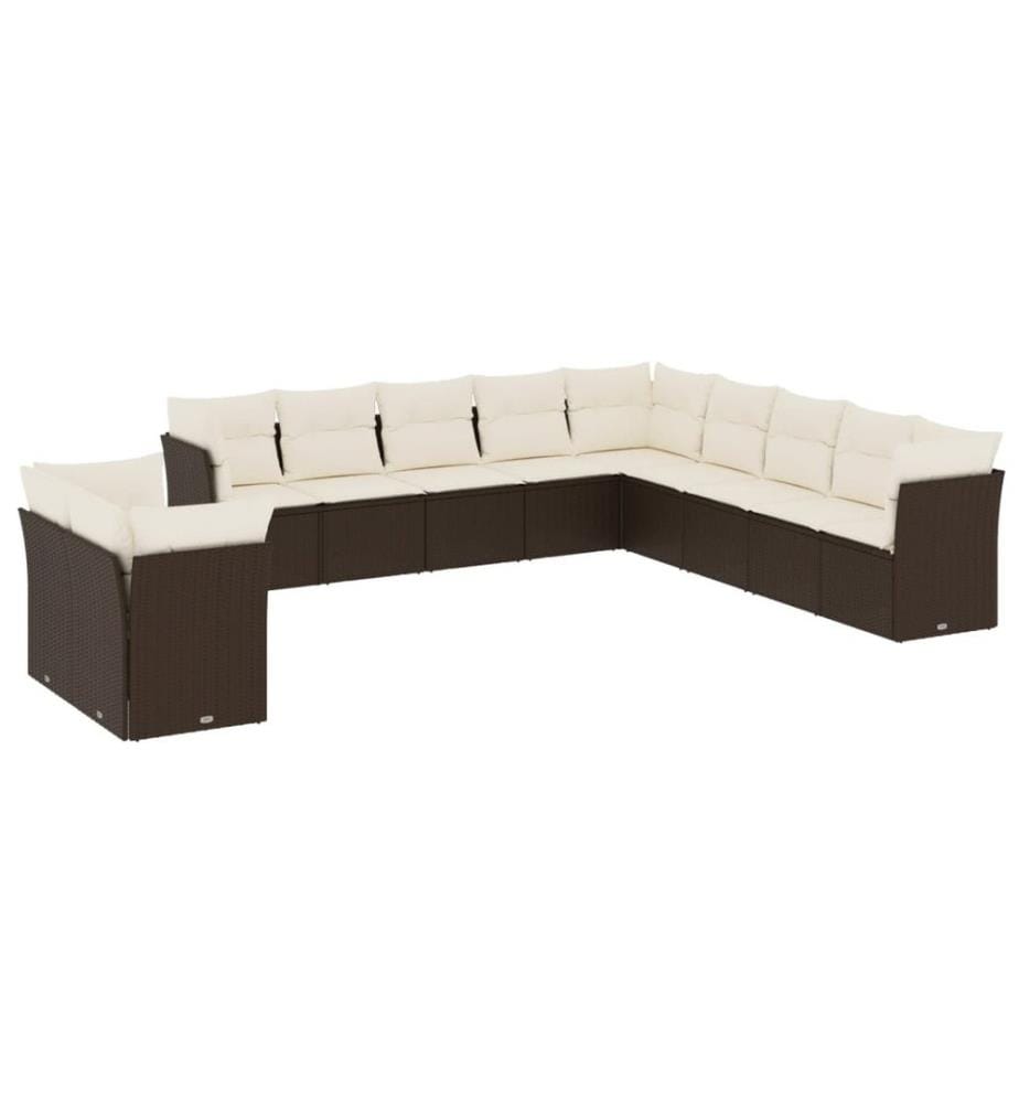 11-tlg. Garten-Sofagarnitur mit Kissen Braun Poly Rattan