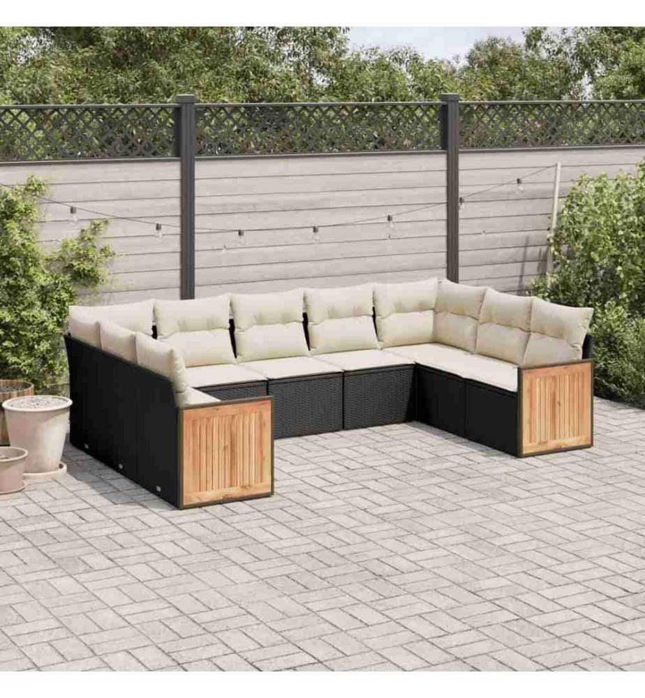 9-tlg. Garten-Sofagarnitur mit Kissen Schwarz Poly Rattan