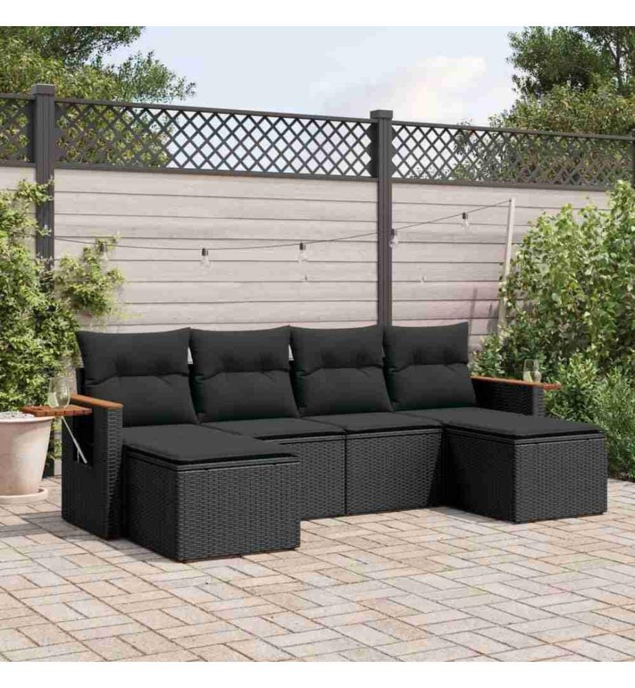 6-tlg. Garten-Sofagarnitur mit Kissen Schwarz Poly Rattan