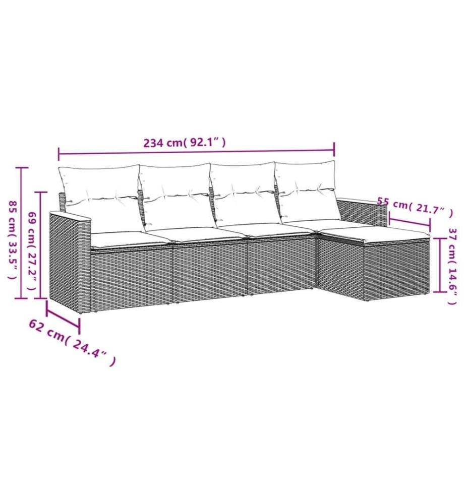 5-tlg. Garten-Sofagarnitur mit Kissen Schwarz Poly Rattan