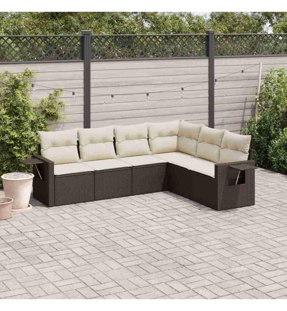 6-tlg. Garten-Sofagarnitur mit Kissen Braun Poly Rattan