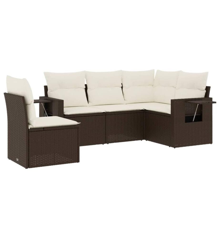5-tlg. Garten-Sofagarnitur mit Kissen Braun Poly Rattan