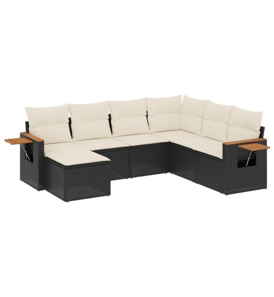 7-tlg. Garten-Sofagarnitur mit Kissen Schwarz Poly Rattan