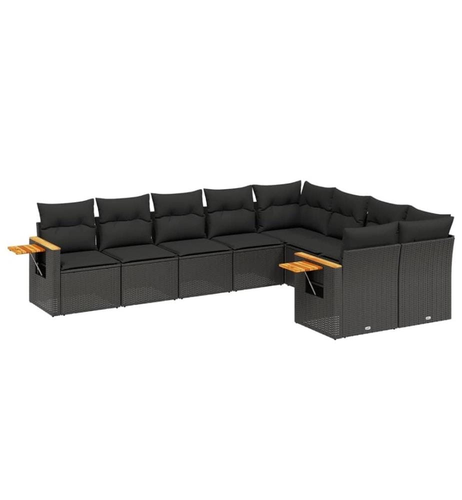 9-tlg. Garten-Sofagarnitur mit Kissen Schwarz Poly Rattan