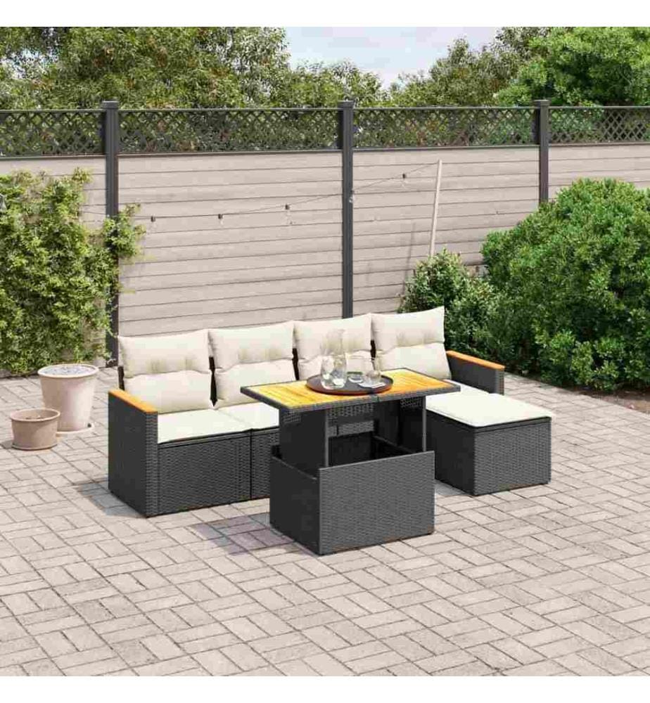 6-tlg. Garten-Sofagarnitur mit Kissen Schwarz Poly Rattan