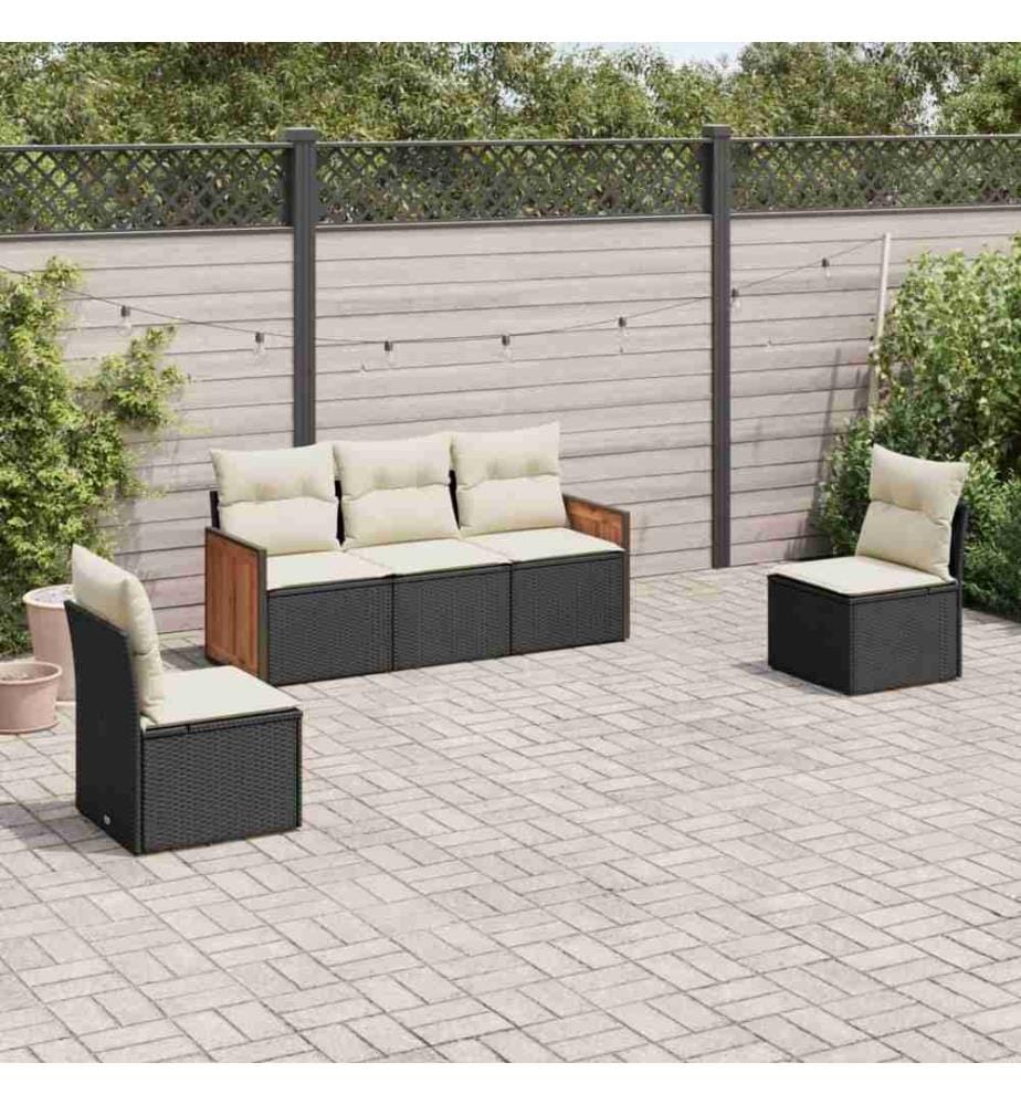 5-tlg. Garten-Sofagarnitur mit Kissen Schwarz Poly Rattan