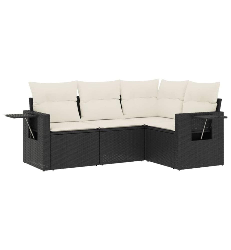 4-tlg. Garten-Sofagarnitur mit Kissen Schwarz Poly Rattan