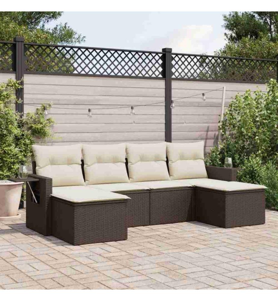 6-tlg. Garten-Sofagarnitur mit Kissen Braun Poly Rattan
