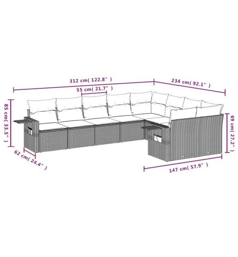 9-tlg. Garten-Sofagarnitur mit Kissen Schwarz Poly Rattan